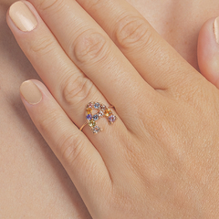 Anel Letra A em Ouro Rosé 18K e Gemas Preciosas - comprar online