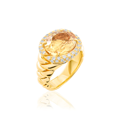Anel Gold Vintage em Ouro Amarelo 18K, Diamantes e Citrino Lavanda