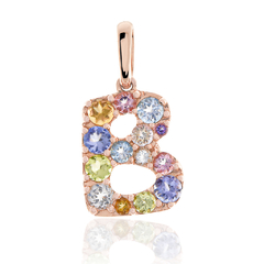 Pingente Letra B em Ouro Rosé 18K e Gemas Preciosas