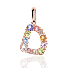 Pingente Letra D em Ouro Rosé 18K e Gemas Preciosas