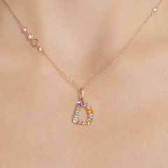 Pingente Letra D em Ouro Rosé 18K e Gemas Preciosas - comprar online