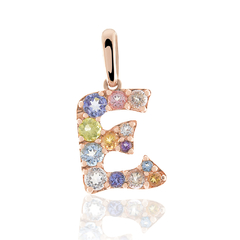 Pingente Letra E em Ouro Rosé 18K e Gemas Preciosas