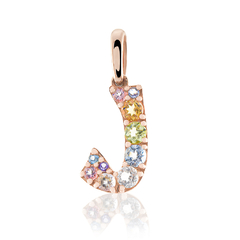 Pingente Letra J em Ouro Rosé 18K e Gemas Preciosas