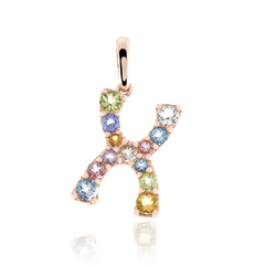 Pingente Letra X em Ouro Rosé 18K e Gemas Preciosas