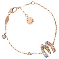 Pulseira Letra M em Ouro Rosé 18K e Gemas Preciosas