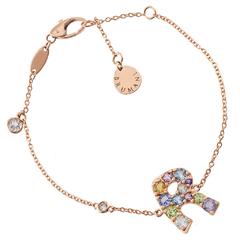 Pulseira Letra R em Ouro Rosé 18K e Gemas Preciosas