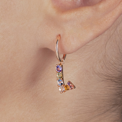 Brinco de Um Lóbulo Letra L em Ouro Rosé 18K e Gemas Preciosas - comprar online