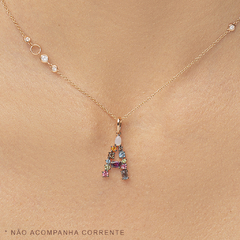 Pingente Letra A em Ouro Rosé 18K e Gemas Preciosas - comprar online