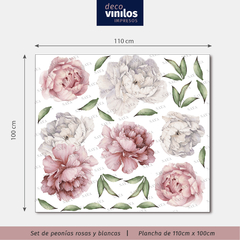 Vinilo decorativo flores blancas y rosas