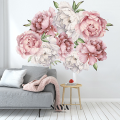 vinilo decorativo set de peonias blancas y rosas para decorar paredes