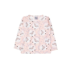 Pijama infantil manga longa de malha estampa ovelhinha rosa e branco