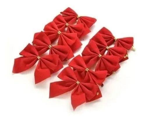 Laço Vermelho Para Arvore de Natal Com 12 Peças 6,5cm Laço Vermelho Para Arvore de Natal Com 12 Peças 6,5cm