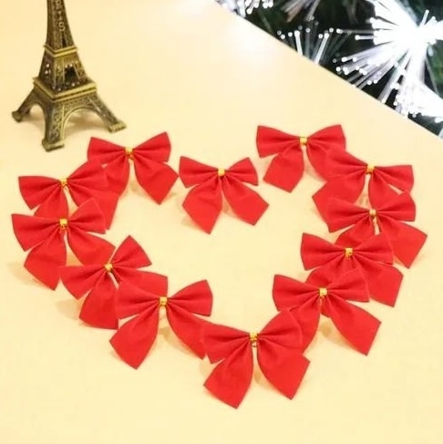 Laço Vermelho Para Arvore de Natal Com 12 Peças 6,5cm Laço Vermelho Para Arvore de Natal Com 12 Peças 6,5cm