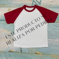 Art. 121 Remera manga ranglan blanca combinada con rojo
