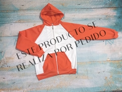 Art. 119 Campera manga ranglan blanca y Naranja