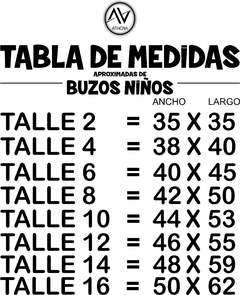 TABLA DE MEDIDAS BUZOS NIÑOS