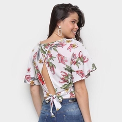 [MS0178] Blusa Sofia Fashion Cropped Amarração Floral Feminina - comprar online