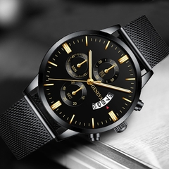 [MS0002] Relógio empresarial Masculino Luxo. Aço Inoxidável, Cinto em Malha, Relógio Analógico de Quartzo.