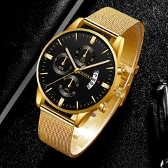 [MS0002] Relógio empresarial Masculino Luxo. Aço Inoxidável, Cinto em Malha, Relógio Analógico de Quartzo. - Malibu Shopping