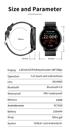[MS0009] Relógio inteligente masculino com tela sensível ao toque. Esporte fitness à prova d'água + Bluetooth p/ Android ios smartwatch - comprar online