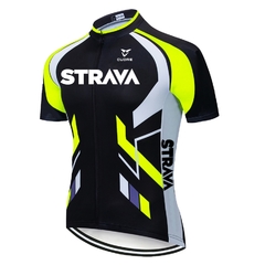 [MS0041] Conjunto de camisa ciclismo STRAVA Fluorescente manga curta.