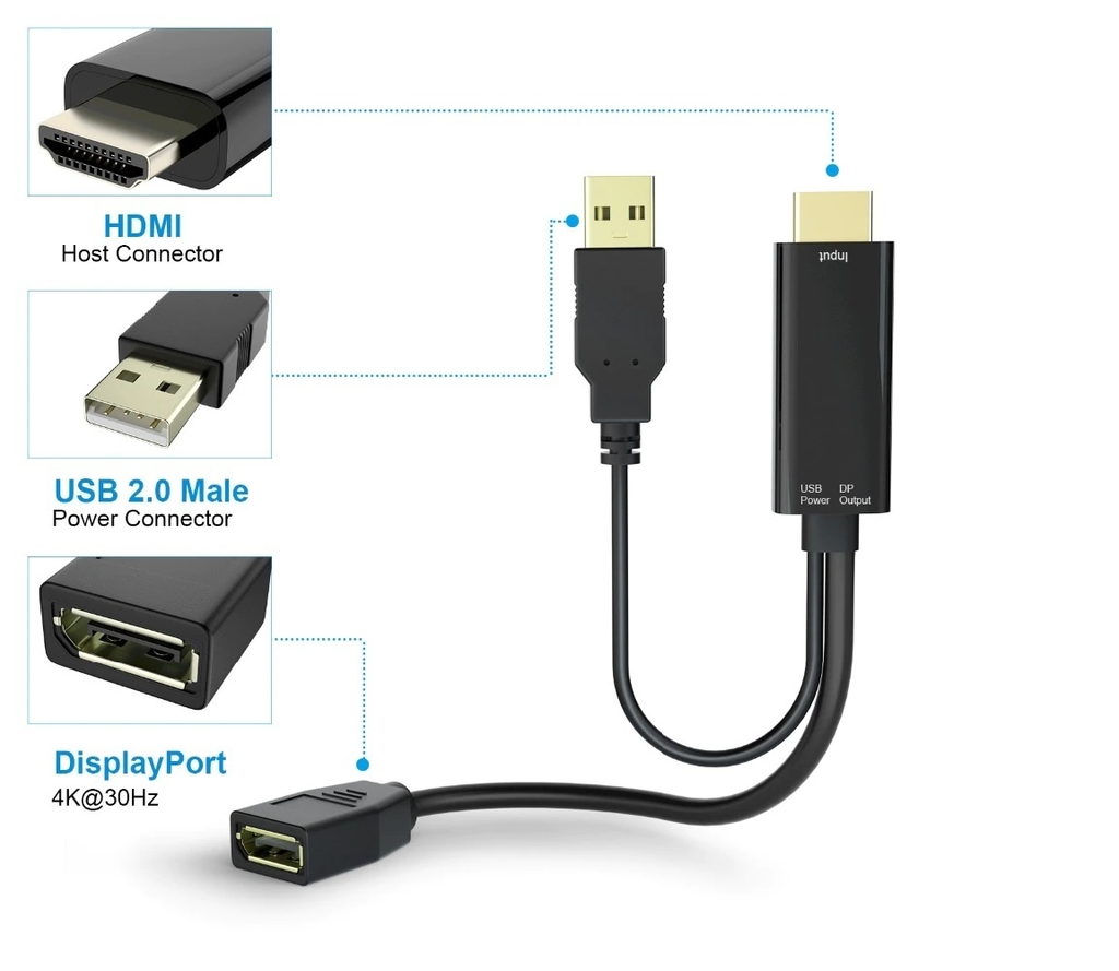 Adaptador Conversor de Video DisplayPort a HDMI 4K 30Hz
