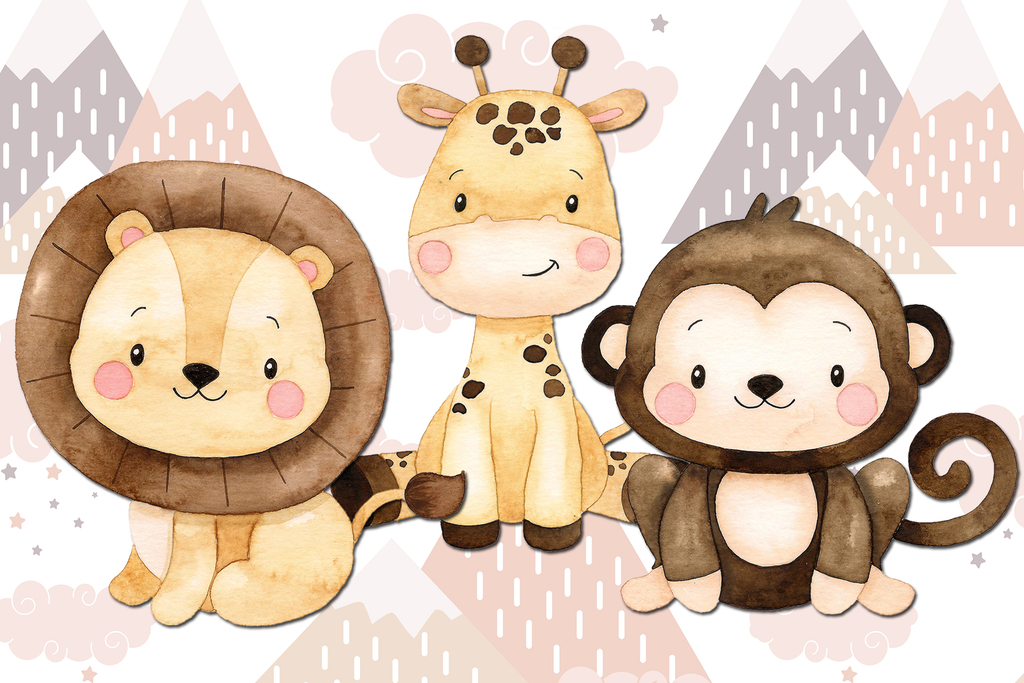 animais engraçados conjunto animais fofos girafa macaco leão verão