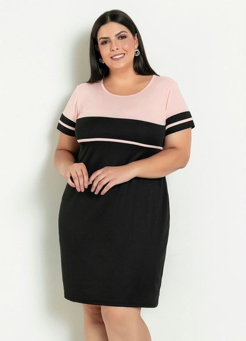 Vestido Evasê Bicolor Preto - Kah Moda Feminina