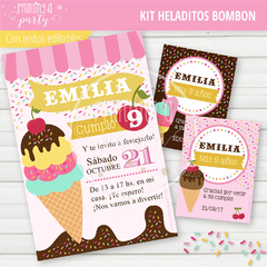 kit imprimible heladitos bombón fiesta helados candy bar helados