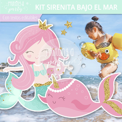 kit imprimible sirenita fiesta bajo el mar decoración sirenitas candy bar