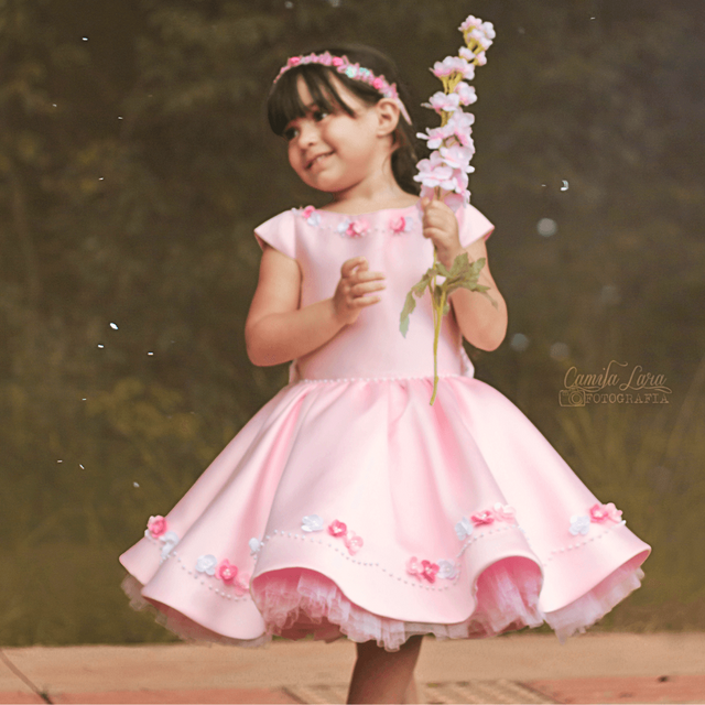 Vestido Infantil Princesa Marrom e Rosa