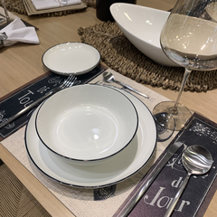 Platos de postre Blancos con delineado Negro X6 - comprar online