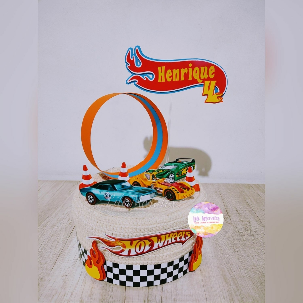 Hot Wheels Topo de Bolo Personalizado Com Nome e Idade