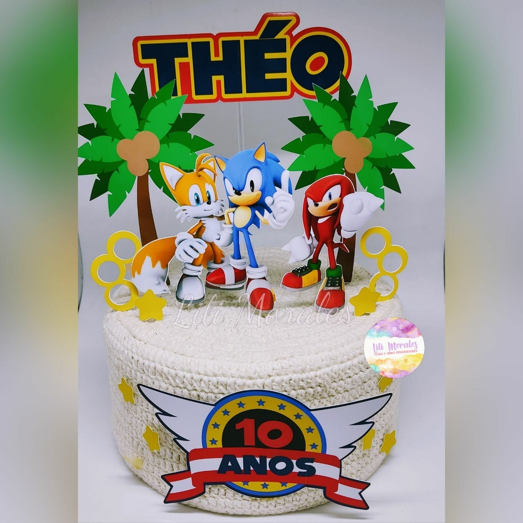 Topo de Bolo Sonic e Saia de Bolo para Imprimir