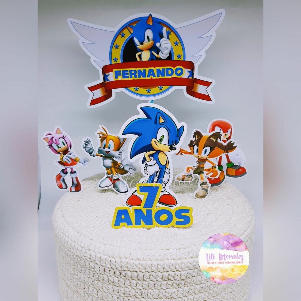 Topo de Bolo Sonic e Saia de Bolo para Imprimir