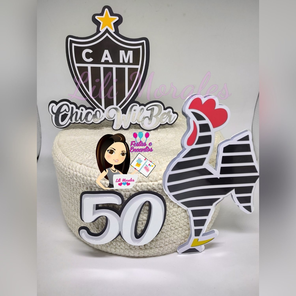 Topo Bolo Atlético Mineiro Galo Mod 03 p/ bolo 20cm (Ref. 0210)