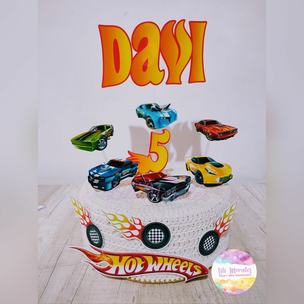 Hot Wheels Topo de Bolo Personalizado Com Nome e Idade