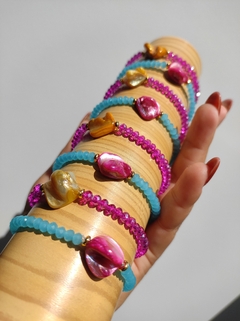 Pulseira Pedra Ágata e Cristais