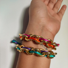 Pulseira Corrente e Fio de Seda Duplo