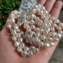 Pulseira Coração Pérola e Bolinhas Douradas