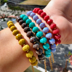 Pulseira Cristais e Bolinhas Douradas