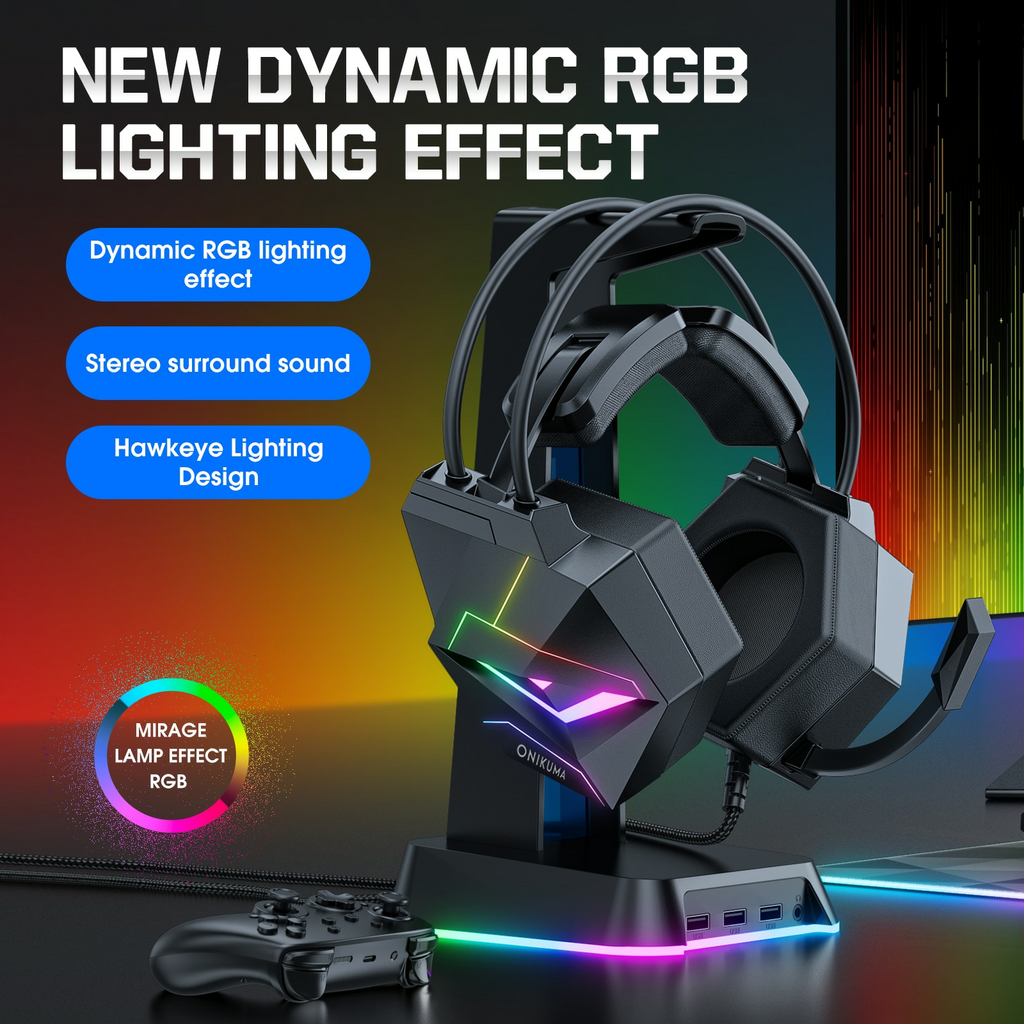 Headset Gamer Onikuma, RGB, Xbox One, PS4, PC, Mobile, Cancelamento de  Ruído, Preto - X-15