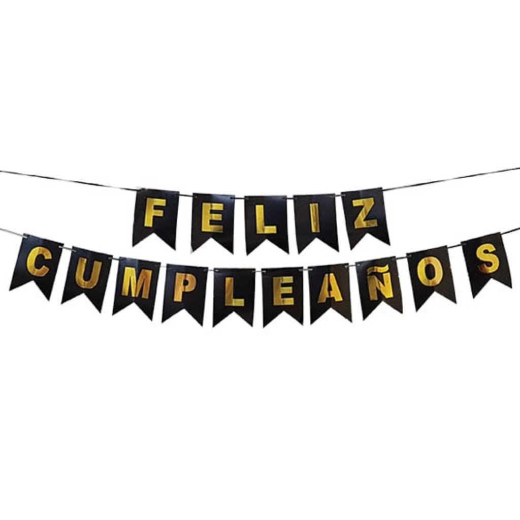 Banderin Feliz CumpleaÑos Negro Con Letras Doradas Tik Tok 