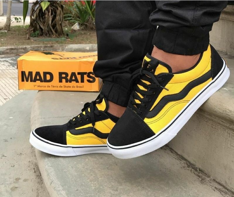 Tênis de Skate Slip On Rats Preto Amarelo