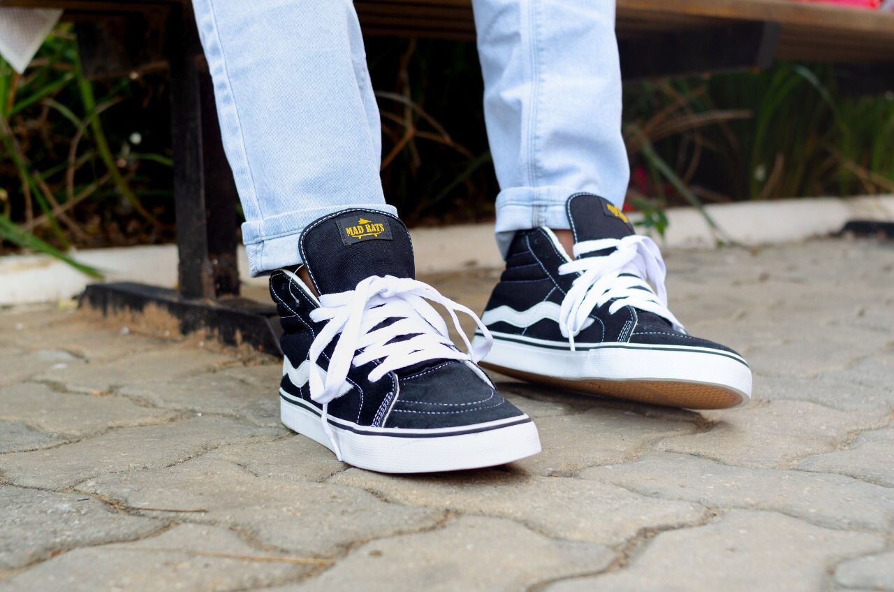 Tênis Cano Alto Mad Rats Skate Hi Top Preto Branco