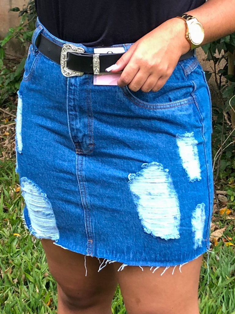 short saia jeans destroyed