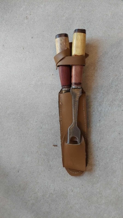 juego parrillero campo cuchillo hoja 16cm + tenedor largo con estuche de cuero - comprar online