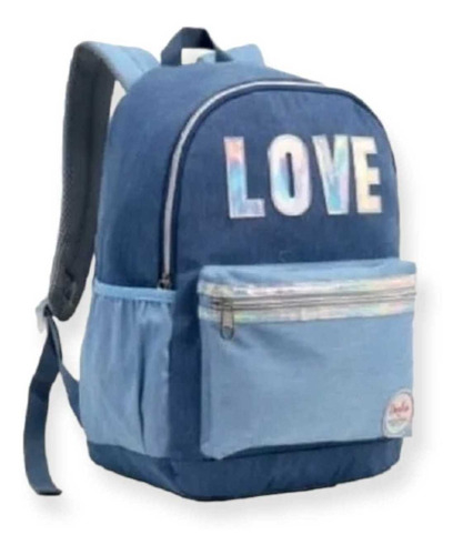 Mochila Juvenil Feminino Holográfico Love Escolar Passeio