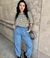 1012 C Pantalón babucha de jean con elástico a la cintura