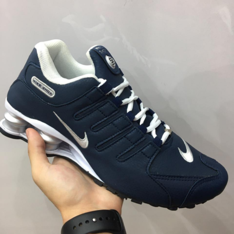 nike shox nz prata e azul